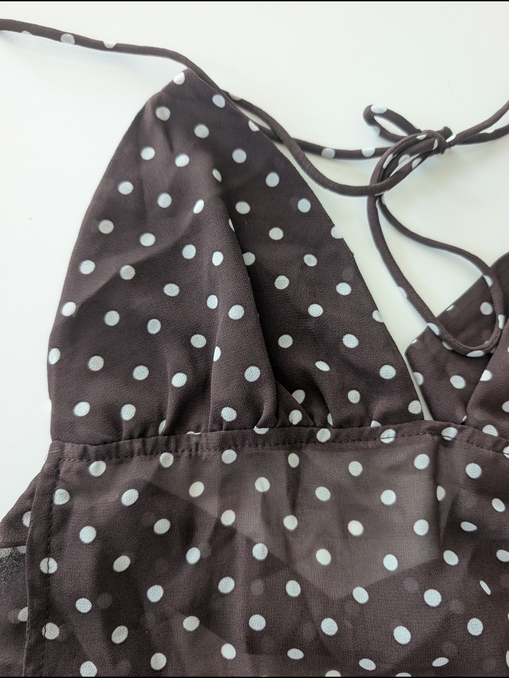 Edikted Polka Dot Backless Chiffon Top - Chocolate Brown - Picture 5 of 5
